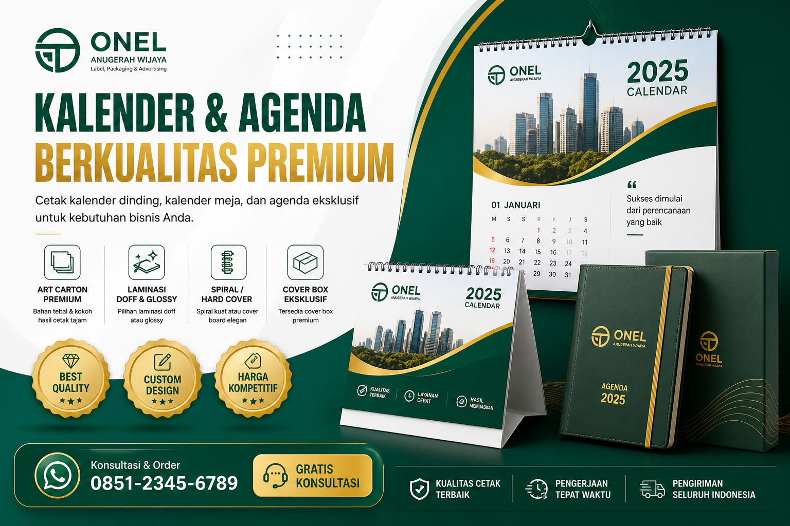Kalender dinding, kalender meja, dan agenda premium ONEL Anugerah Wijaya