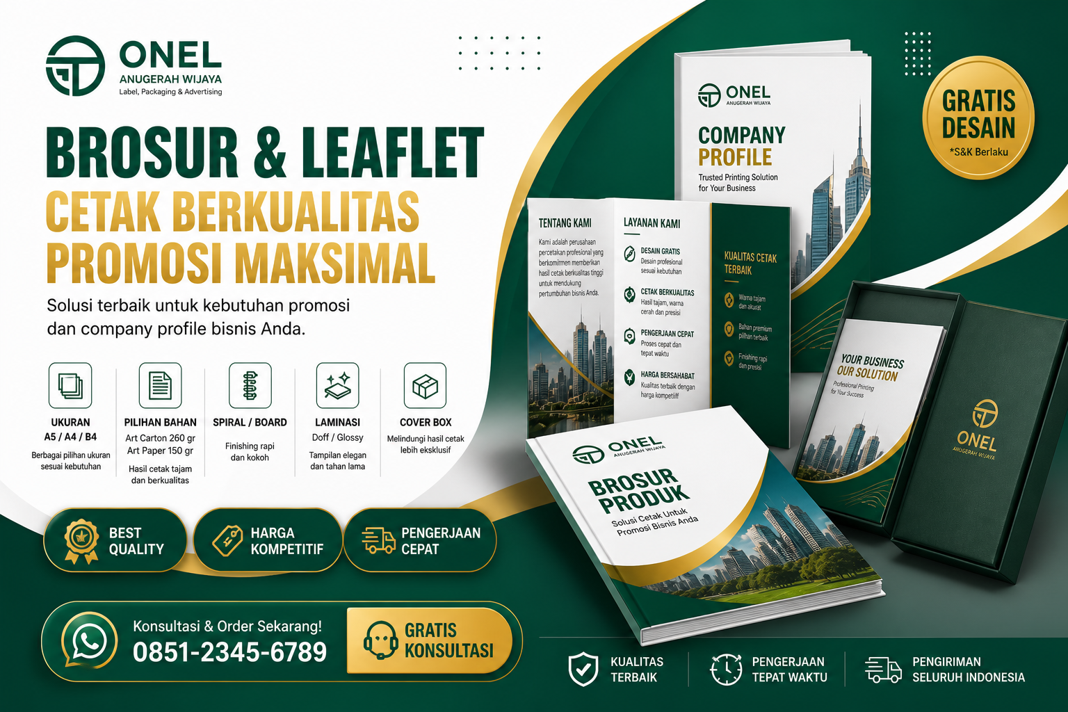 Brosur, leaflet, dan company profile cetak premium ONEL Anugerah Wijaya