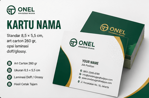 Kartu nama cetak art carton — ONEL Anugerah Wijaya